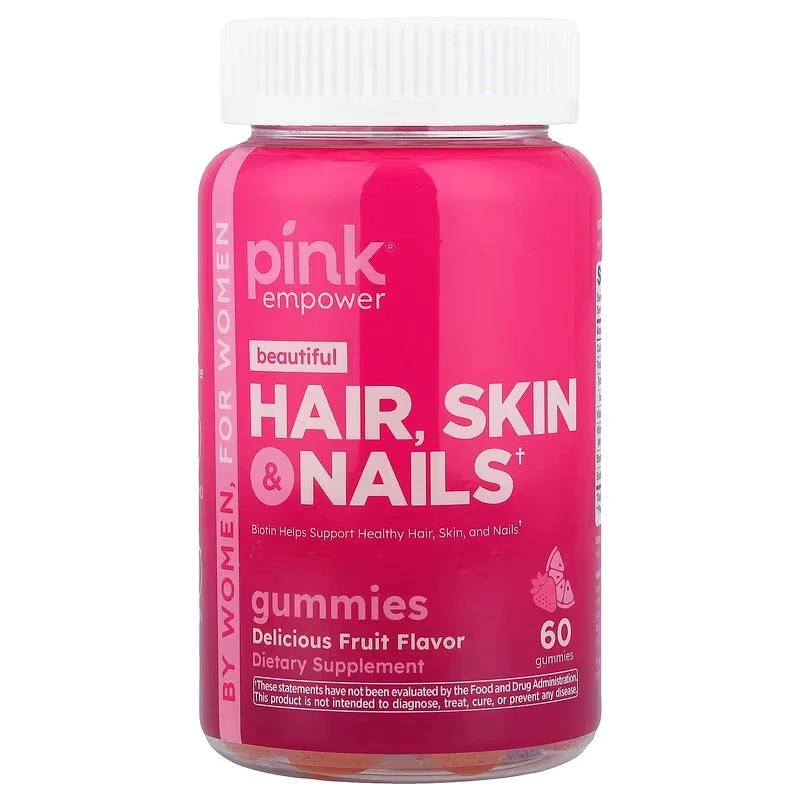 Pink, Beautiful, Hair, Skin & Nails Gummies, Delicious Fruit, 60 Gummies